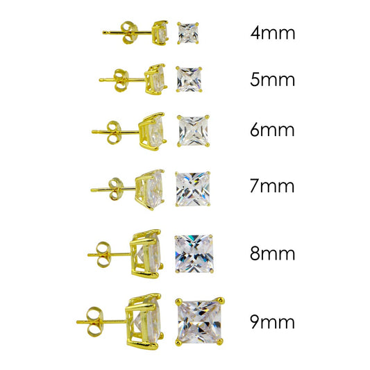 Gold Plated 925 Sterling Silver Square Basket Clear CZ Stud Earring - STE00599GP