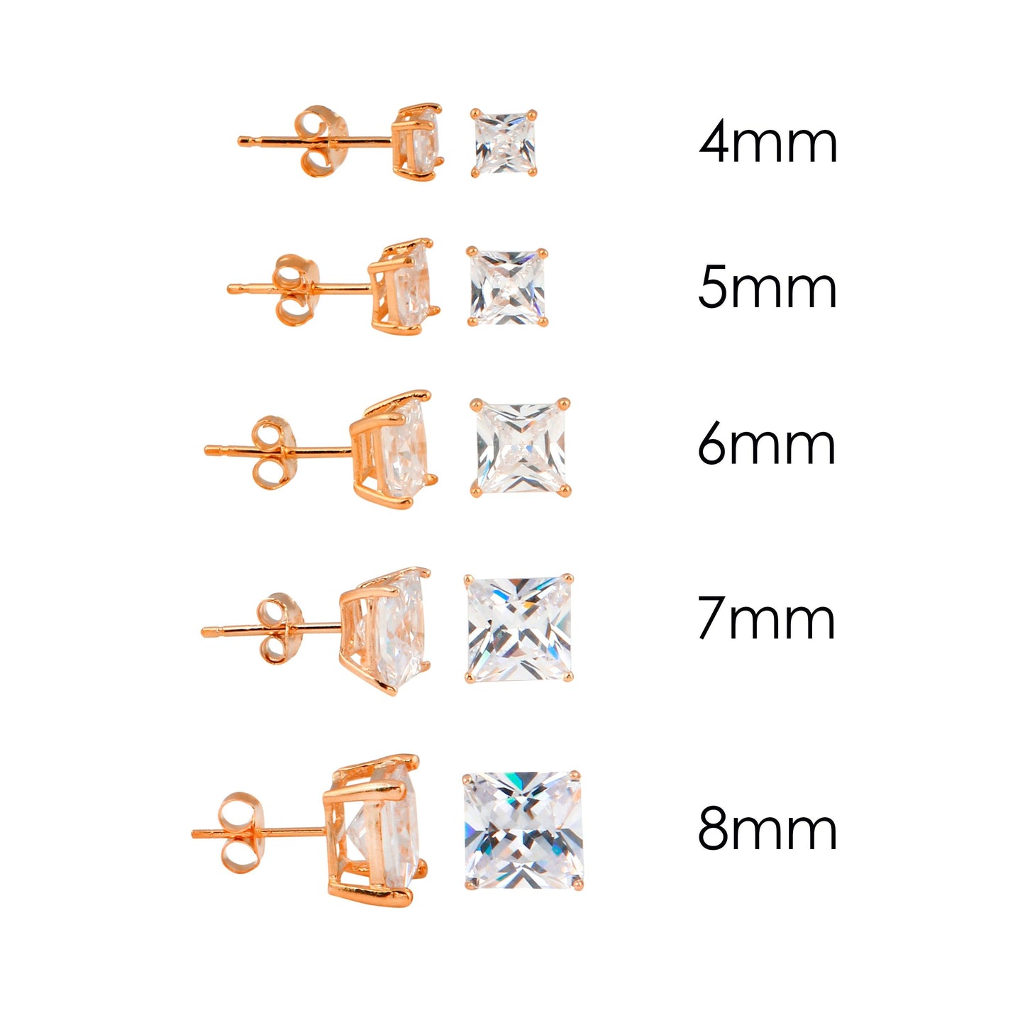 Silver 925 Rose Gold Plated Square Basket Clear CZ Stud Earrings - STE00953RGP | Silver Palace Inc.