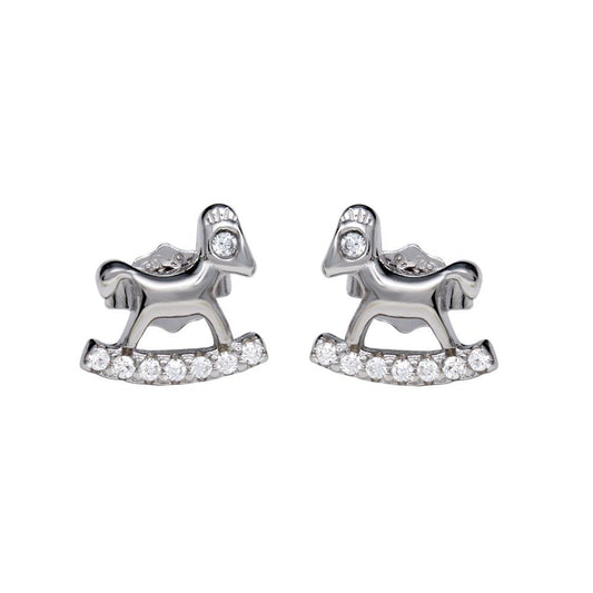 Silver 925 Rhodium Plated Rocking Horse Stud Earrings with CZ - STE01159RH | Silver Palace Inc.