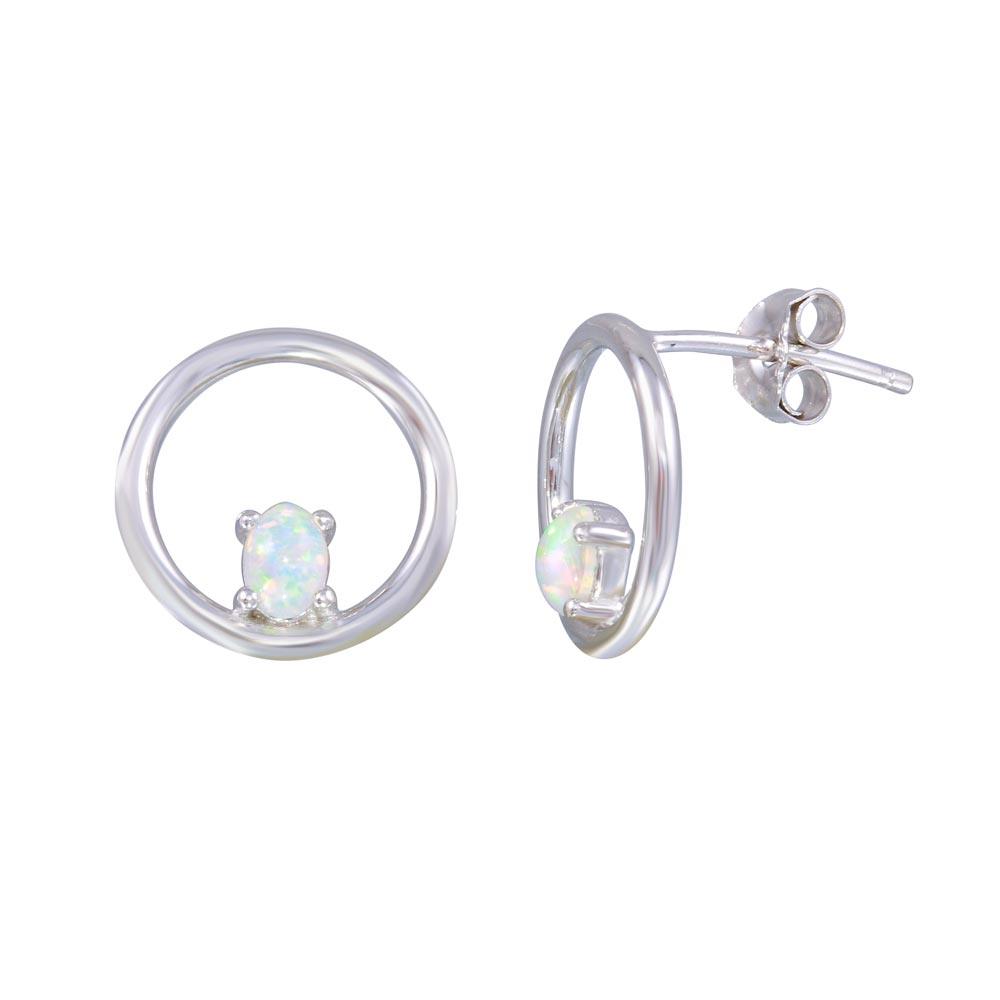 Silver 925 Rhodium Plated Open Circle Synthetic Opal Earrings - STE01186 | Silver Palace Inc.