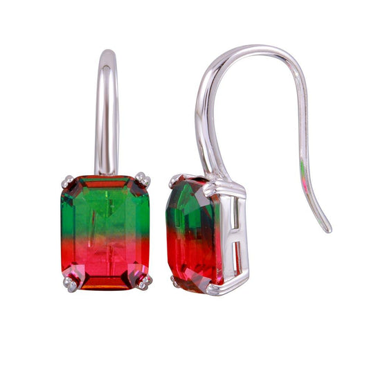 Silver 925 Rhodium Plated Dangling Gradient CZ Earrings - STE01190 | Silver Palace Inc.