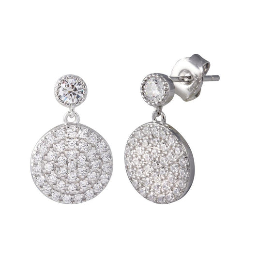 Silver 925 Rhodium Plated Round CZ Dangling Earrings - STE01196 | Silver Palace Inc.