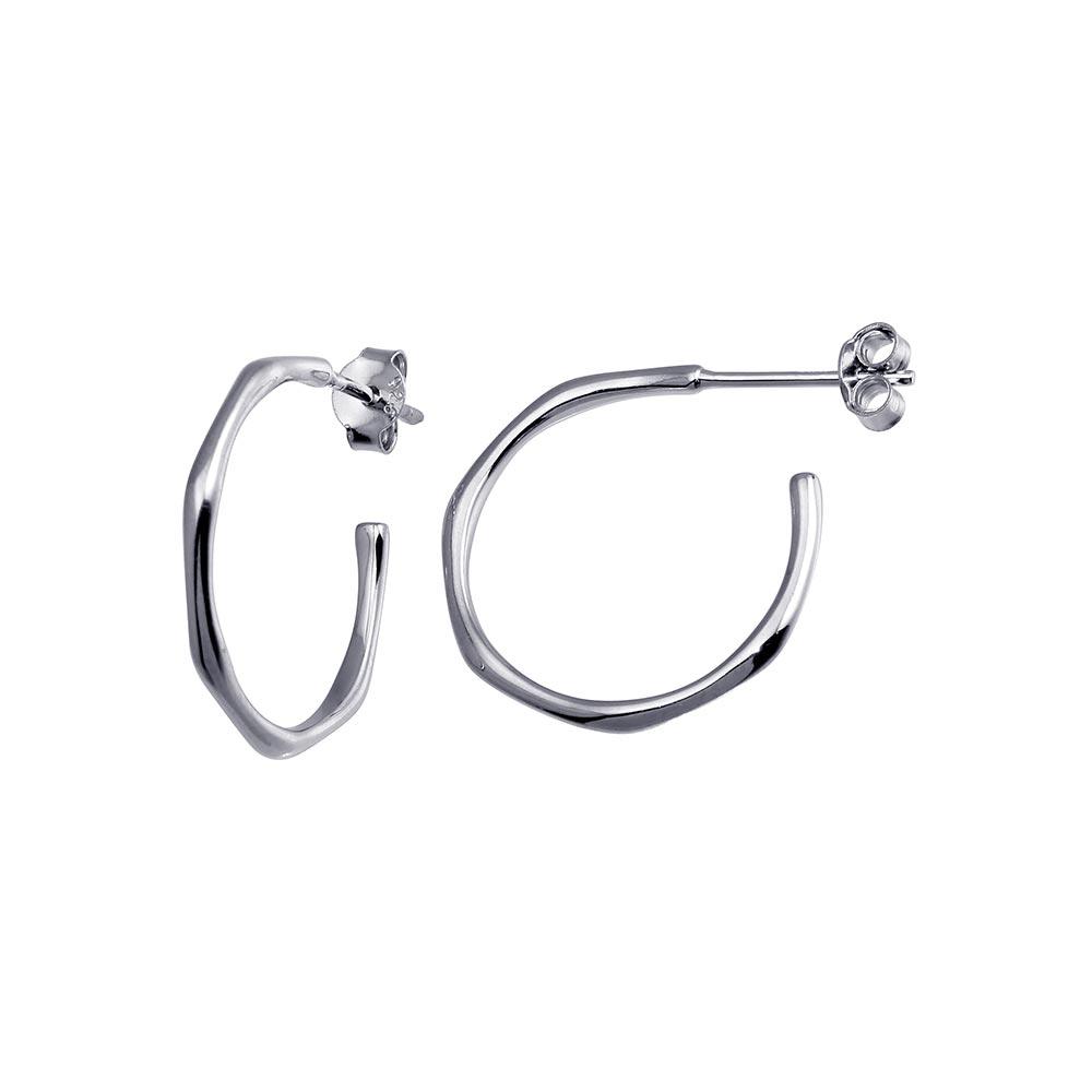 Rhodium Plated 925 Sterling Silver Large Semi Hoop Earrings - STE01228 | Silver Palace Inc.