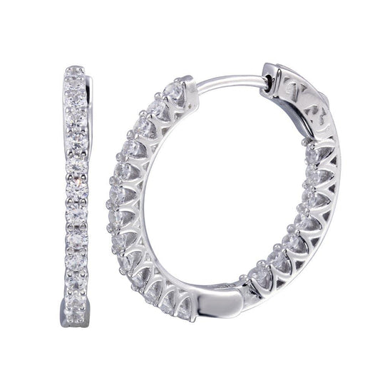 Rhodium Plated 925 Sterling Silver Inside Out CZ Hoop Vault Lock Earrings 25mm - STE01242 | Silver Palace Inc.