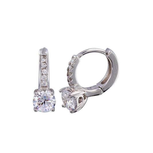 Rhodium Plated 925 Sterling Silver Round CZ huggie hoop Earrings 5mm- STE01246 | Silver Palace Inc.