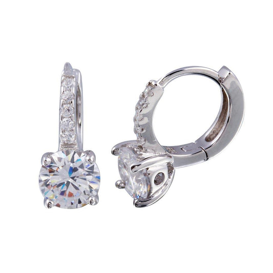 Rhodium Plated 925 Sterling Silver Round CZ huggie hoop Earrings 6mm - STE01248 | Silver Palace Inc.