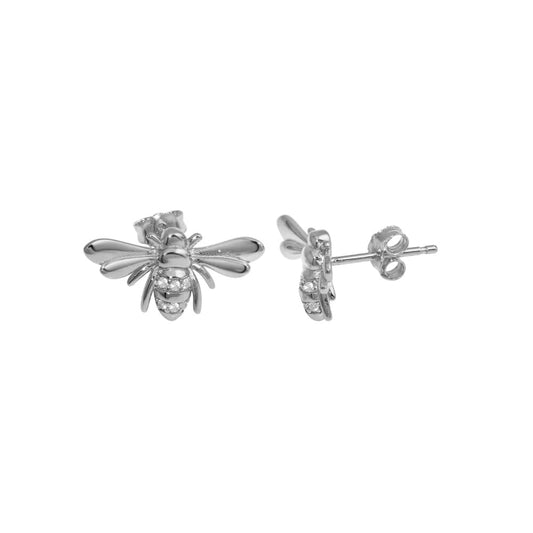 Rhodium Plated 925 Sterling Silver Insect CZ Stud Earring - STE01282