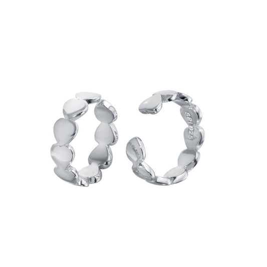 Rhodium Plated 925 Sterling Silver Multi Heart Cuff Earrings - STE01289-RH | Silver Palace Inc.