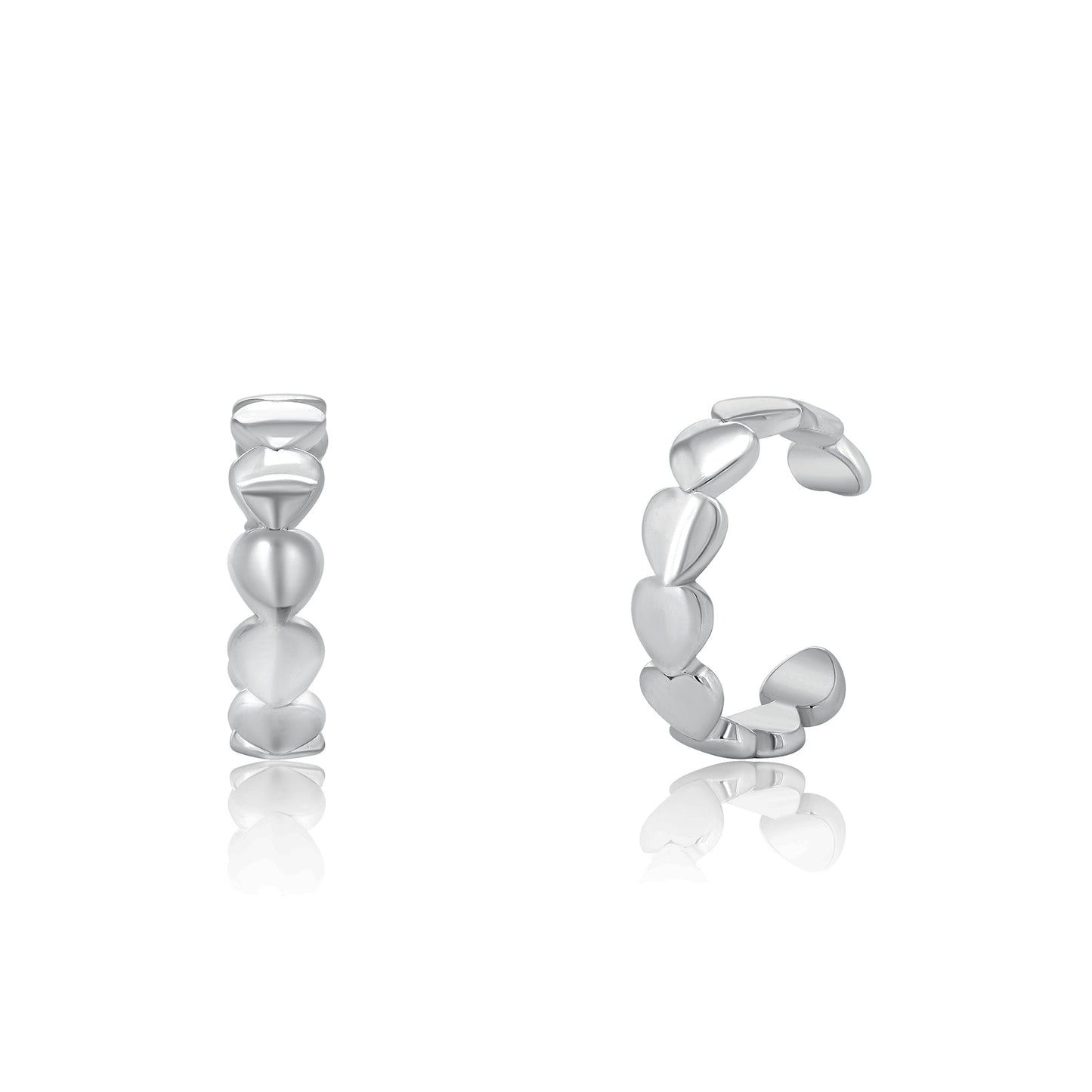 Rhodium Plated 925 Sterling Silver Multi Heart Cuff Earring - STE01289-RH
