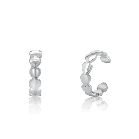 Rhodium Plated 925 Sterling Silver Multi Heart Cuff Earring - STE01289-RH