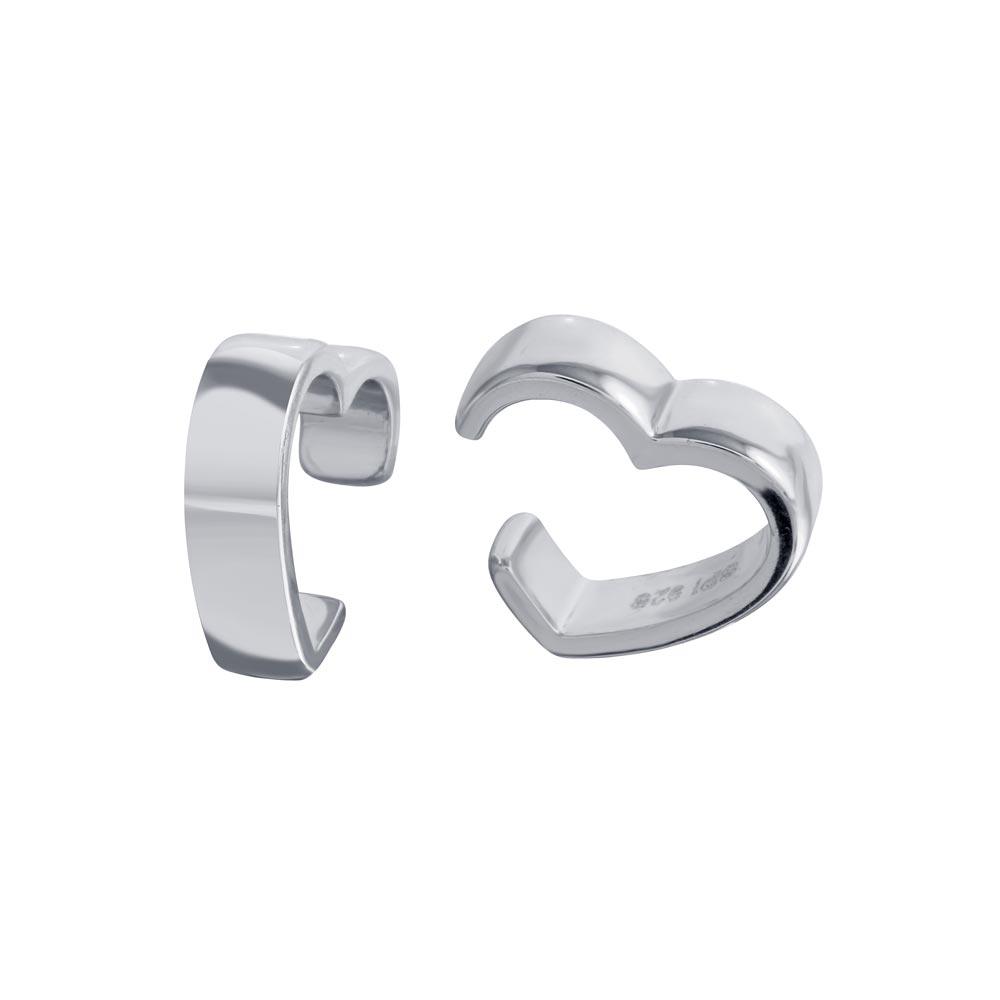 Rhodium Plated 925 Sterling Silver Heart Cuff Earrings - STE01295-RH | Silver Palace Inc.