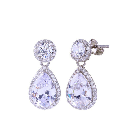 Rhodium Plated 925 Sterling Silver Teardrop CZ Earrings - STE01312 | Silver Palace Inc.