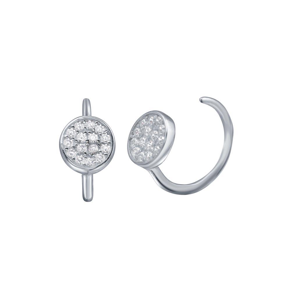 Rhodium Plated 925 Sterling Silver CZ Disc Semi-Hoop Earrings - STE01314RH | Silver Palace Inc.