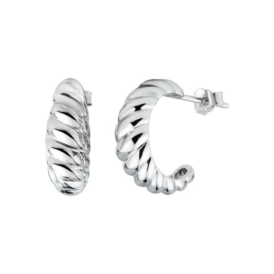 Rhodium Plated 925 Sterling Silver Semi Hoop Braid Design Earrings - STE01328 | Silver Palace Inc.