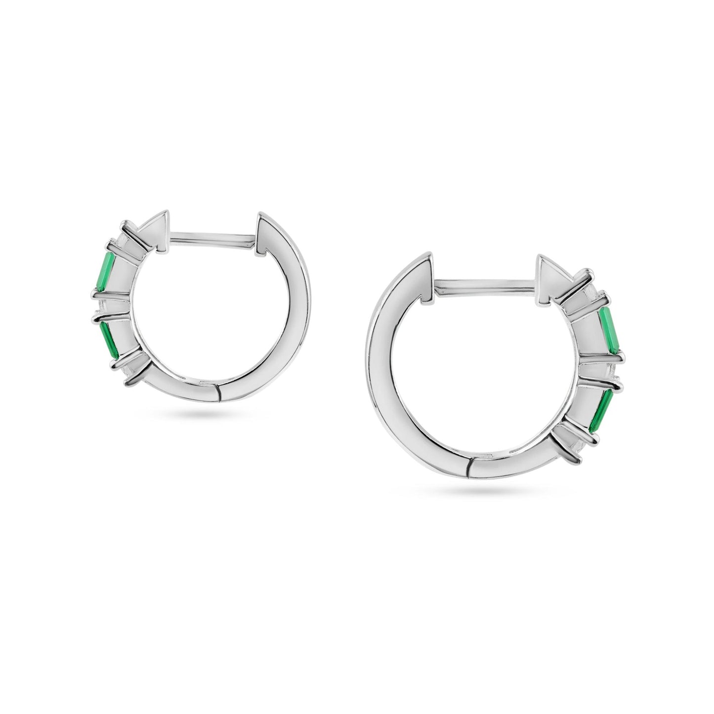 Sterling Silver Rhodium Plated Green CZ Huggie Hoop Earring 13.2mm - STE01331-GREEN