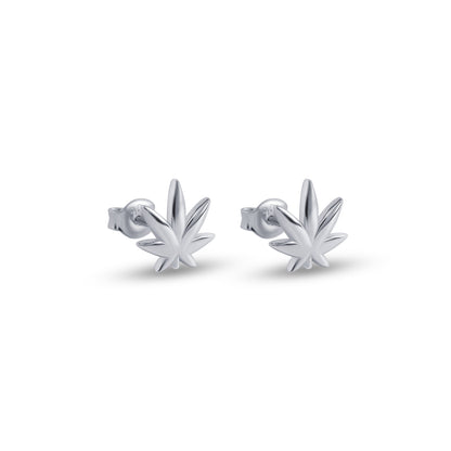 Rhodium Plated 925 Sterling Silver Cannabis Stud Earrings - STE01334