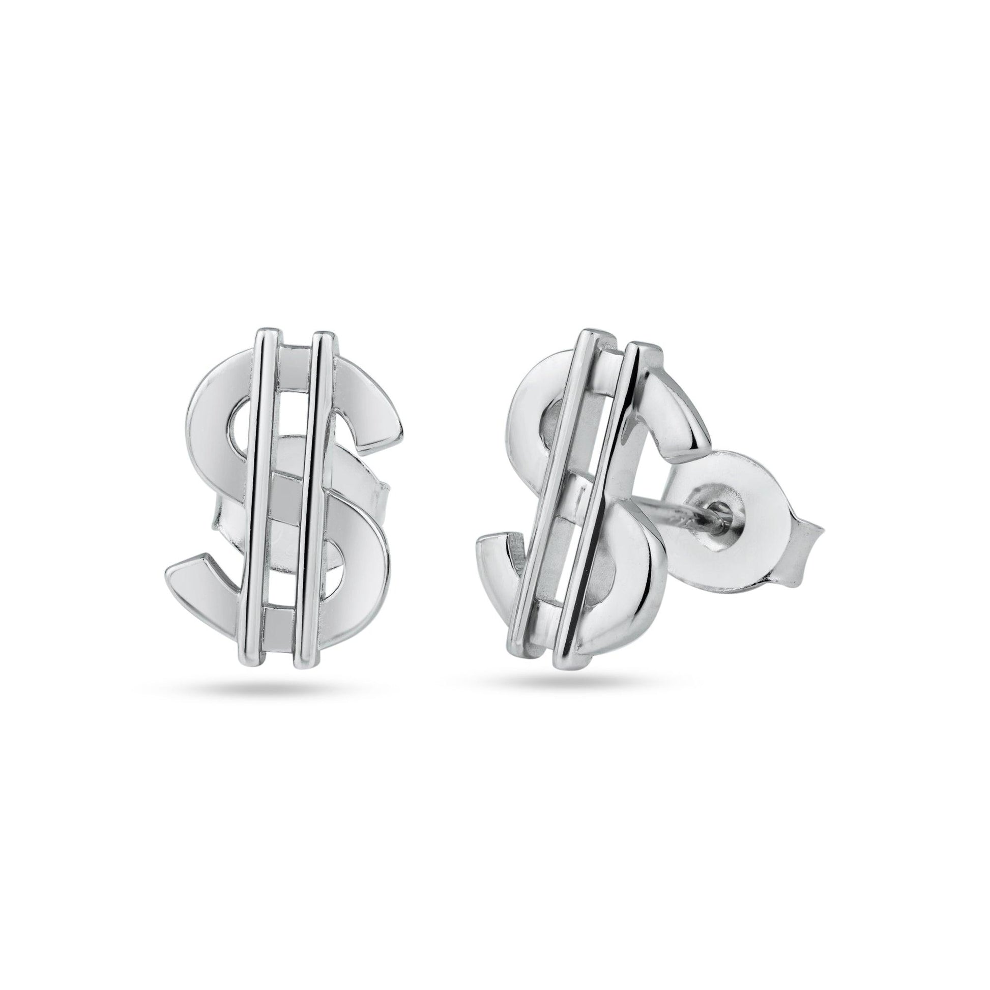 Rhodium Plated 925 Sterling Silver Dollar Stud Earrings - STE01335 | Silver Palace Inc.