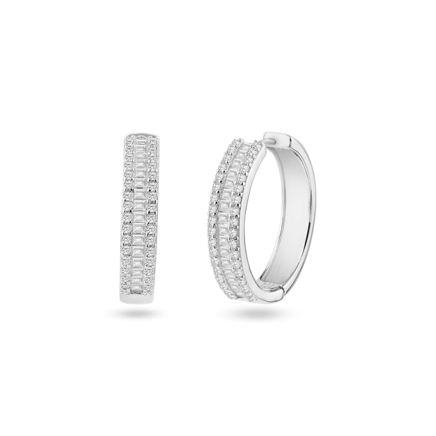 Rhodium Plated Pave Huggie Hoop Earrings 26mm - STE01337 | Silver Palace Inc.