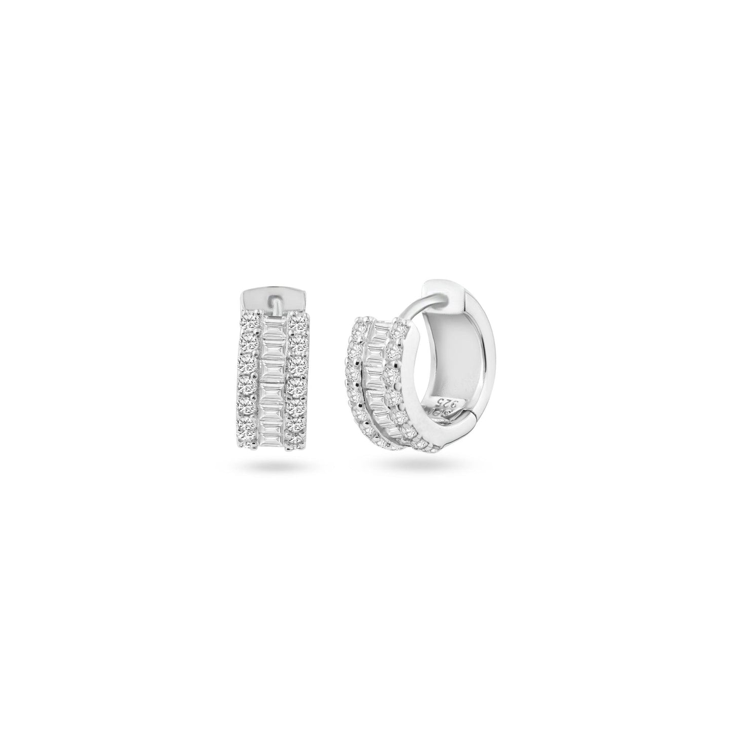 Rhodium Plated Pave Huggie Hoop Earrings 13mm - STE01338 | Silver Palace Inc.