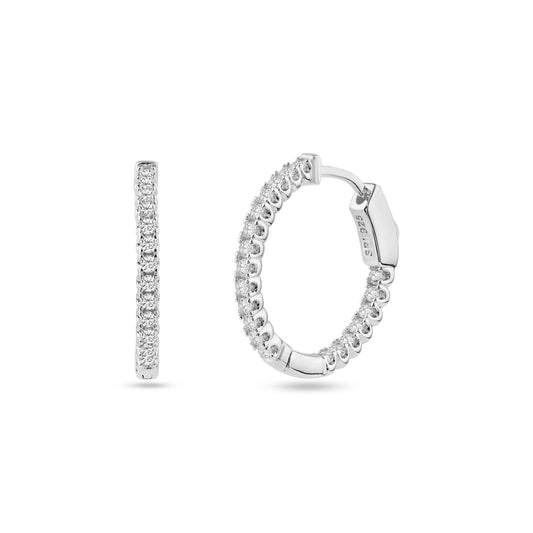 Rhodium Plated Eternity Clear CZ Hoop Earrings 20mm - STE01342 | Silver Palace Inc.