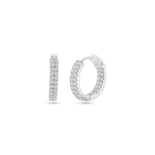 Rhodium Plated Huggie 2 Row Clear CZ Earring 18mm - STE01346 | Silver Palace Inc.