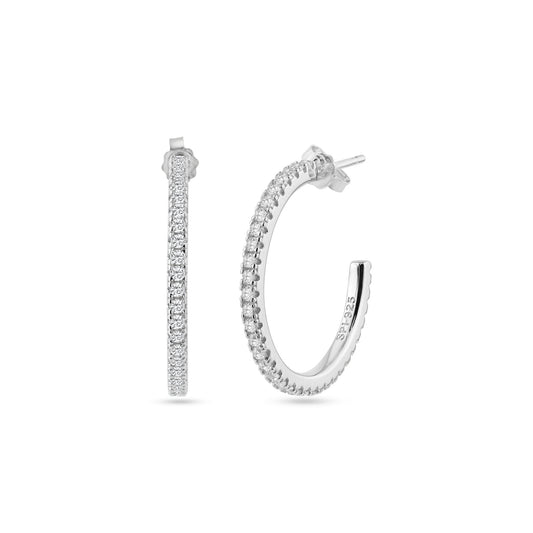 STE01351 - Rhodium Plated Eternity Clear CZ Hoop Earrings 24mm | Silver Palace Inc.