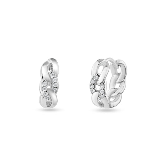 Chain Link CZ Huggie Hoop Earrings 14.6mm - STE01354 | Silver Palace Inc.