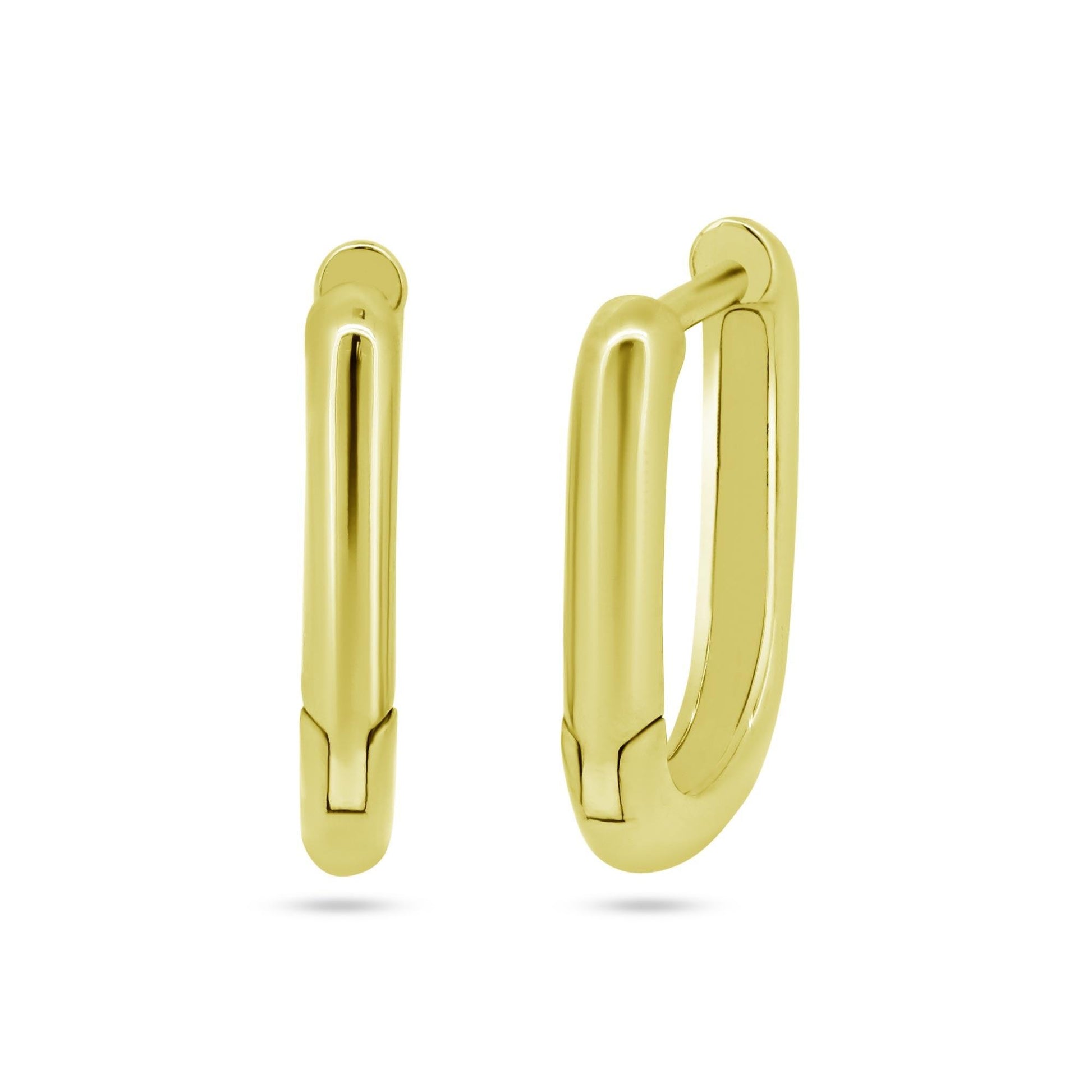 Sterling Silver Gold Plated Square Oval Hoop Earrings - STE01359GP | Silver Palace Inc.