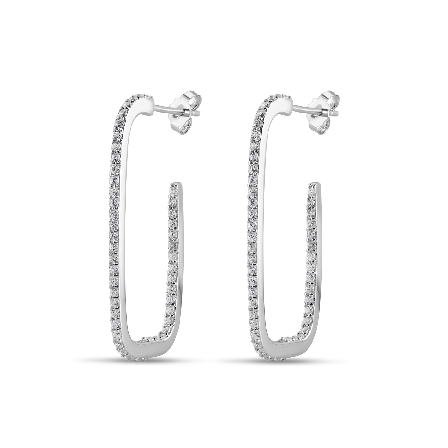 Rhodium Plated 925 Sterling Silver Semi Square Stud Earring - STE01385