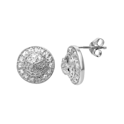 Closeout-Rhodium Plated 925 Sterling Silver Round Clear CZ Stud Earrings - STEM038 | Silver Palace Inc.