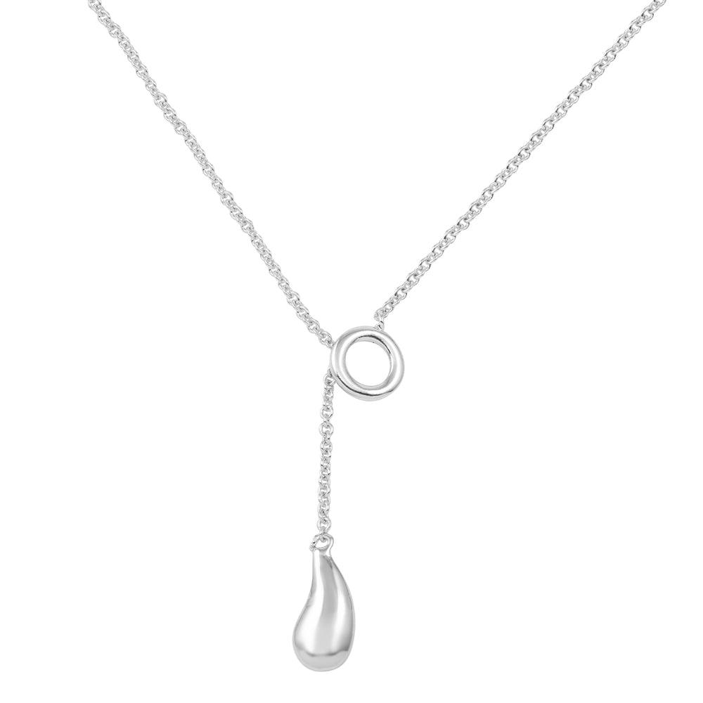 Closeout-Silver 925 Rhodium Plated Teardrop Necklace - STP00002 | Silver Palace Inc.