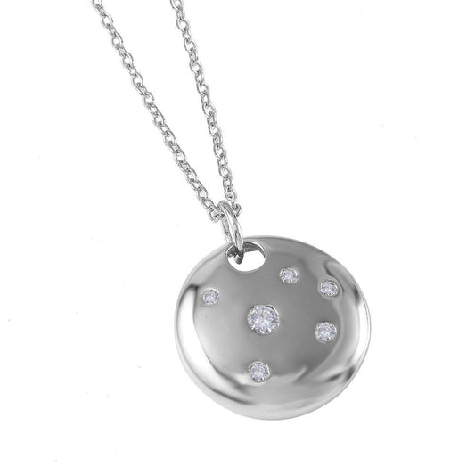 Closeout-Silver 925 Rhodium Plated Round Shield Pendant Necklace - STP00434 | Silver Palace Inc.