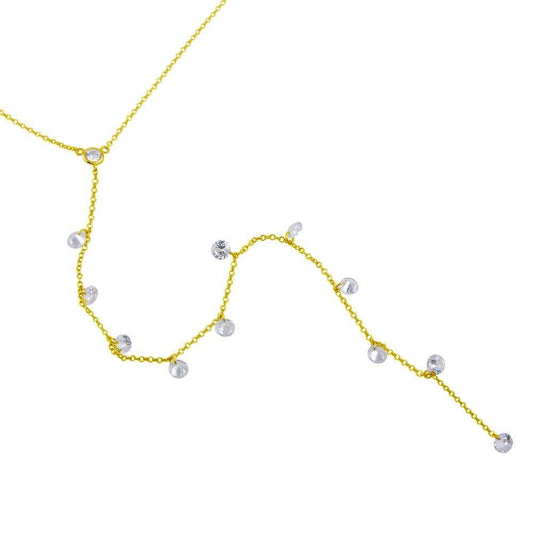 Silver 925 Gold Plated Drop CZ Necklace - STP01670GP | Silver Palace Inc.