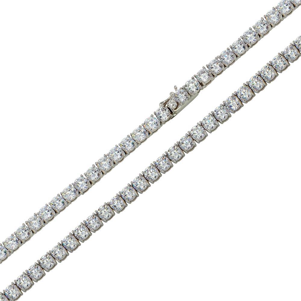 Silver 925 Rhodium Plated Round CZ Tennis Necklace 4mm - STP01676