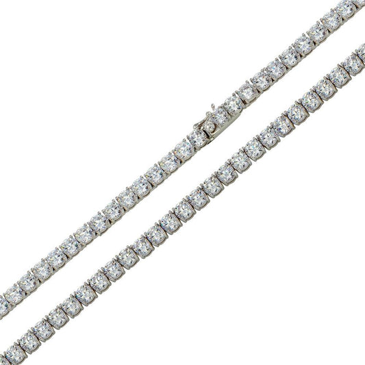 Silver 925 Rhodium Plated Round CZ Tennis Necklace 4mm - STP01676