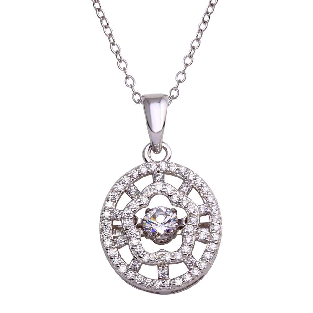 Silver 925 Rhodium Plated CZ Cut Out Clover Design Dancing CZ Necklace - STP01689 | Silver Palace Inc.