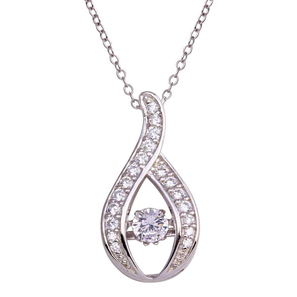 Silver 925 Rhodium Wave Design Dancing Center CZ Necklace - STP01690 | Silver Palace Inc.