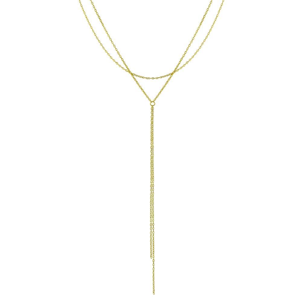 Silver 925 Gold Plated Dangling Chain Necklace - STP01697GP | Silver Palace Inc.