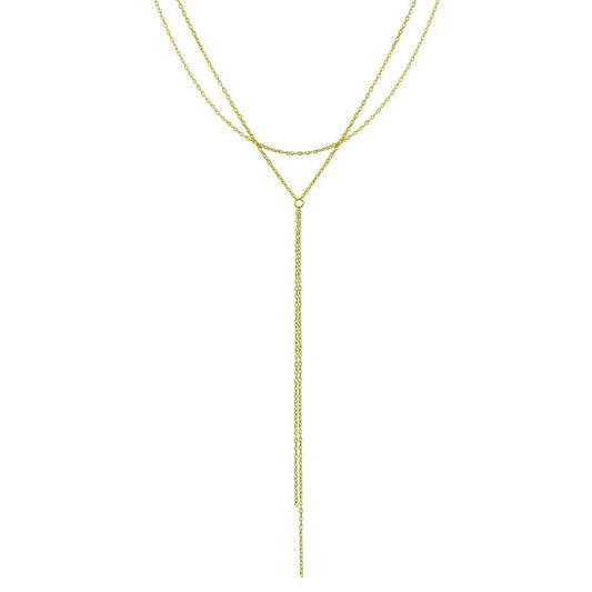 Silver 925 Gold Plated Dangling Chain Necklace - STP01697GP | Silver Palace Inc.