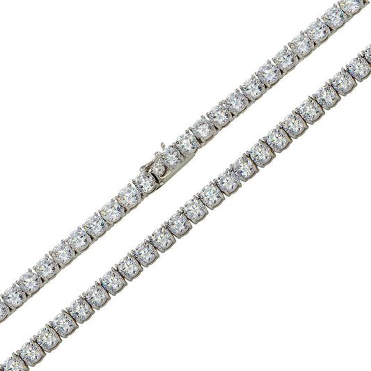 Rhodium Plated 925 Sterling Silver Round CZ Tennis Necklace 4.5mm - GMN00228