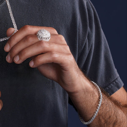 Rhodium Plated 925 Sterling Silver Dome CZ Hip Hop Ring - GMR00320