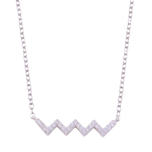 Silver 925 Rhodium Plated Round ZigZag CZ Necklace - STP01719 | Silver Palace Inc.