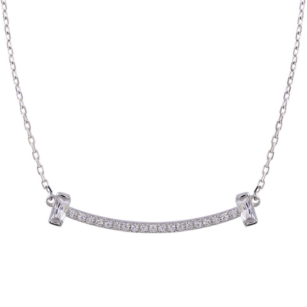 Rhodium Plated 925 Sterling Silver CZ Bar Necklace - STP01761 | Silver Palace Inc.