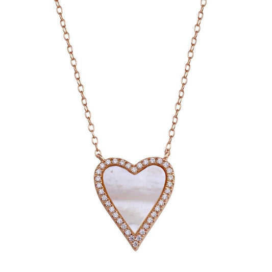 Silver 925 Rose Gold Plated Heart Mother of Pearl Necklace - STP01768RGP | Silver Palace Inc.