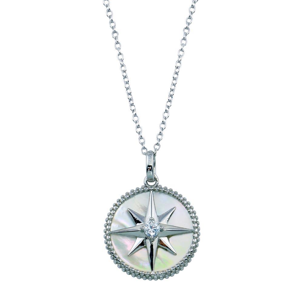 Silver 925 Northern Star CZ Mother of Pearl Pendant - STP01777 | Silver Palace Inc.