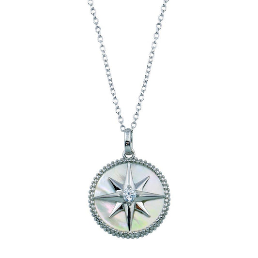 Silver 925 Northern Star CZ Mother of Pearl Pendant - STP01777 | Silver Palace Inc.