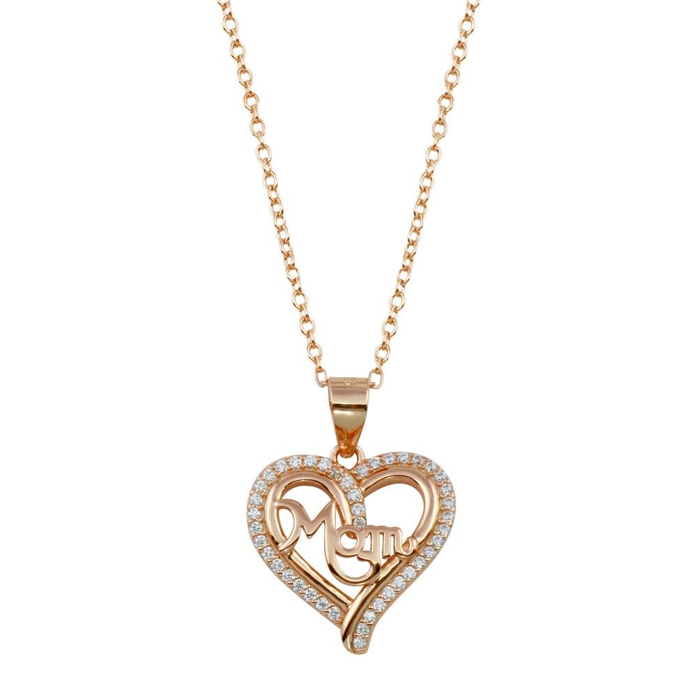Silver 925 Rose Gold Plated Mom Heart CZ Pendant - STP01790 | Silver Palace Inc.