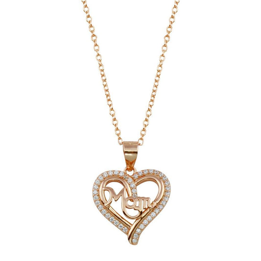 Silver 925 Rose Gold Plated Mom Heart CZ Pendant - STP01790 | Silver Palace Inc.