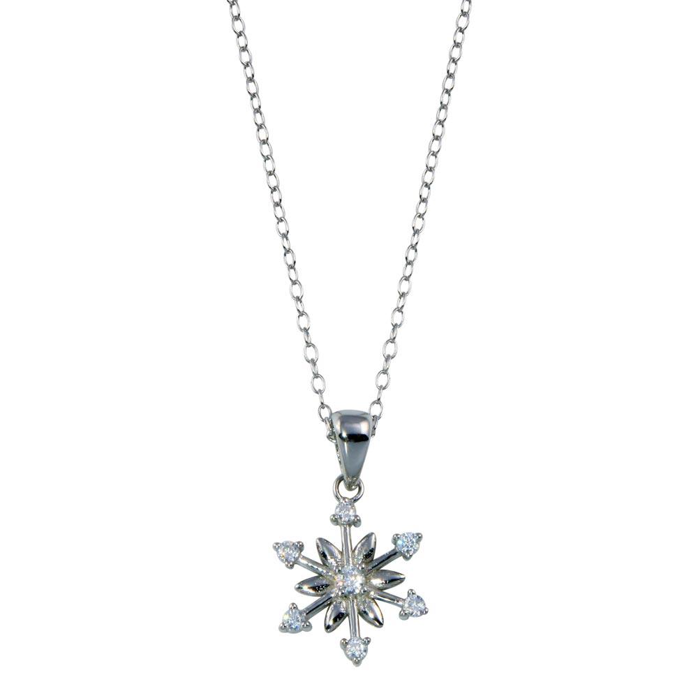 Rhodium Plated 925 Sterling Silver Flowers and Arrows CZ Necklace - STP01794 | Silver Palace Inc.