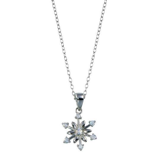 Rhodium Plated 925 Sterling Silver Flowers and Arrows CZ Necklace - STP01794 | Silver Palace Inc.
